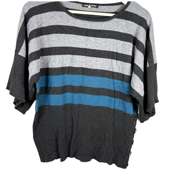 Cable & Gauge Tops - Cable & Gauge Womens Gray Blue Stripe 3/4 Sleeve Dolman Side Button Top Womens L